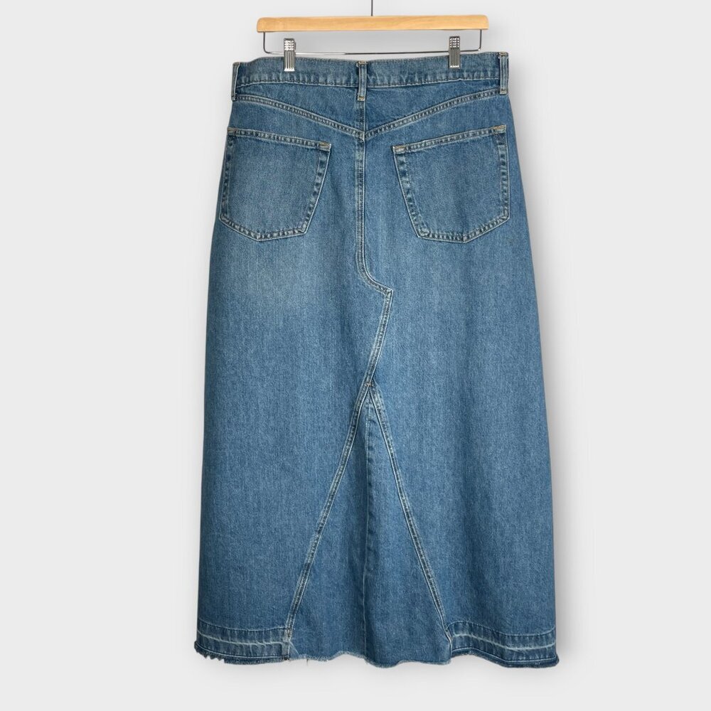 Gap Front Split Frayed Bottom Maxi Denim Skirt Women's 32 / 14 Blue Medium Wash - Picture 2 of 7